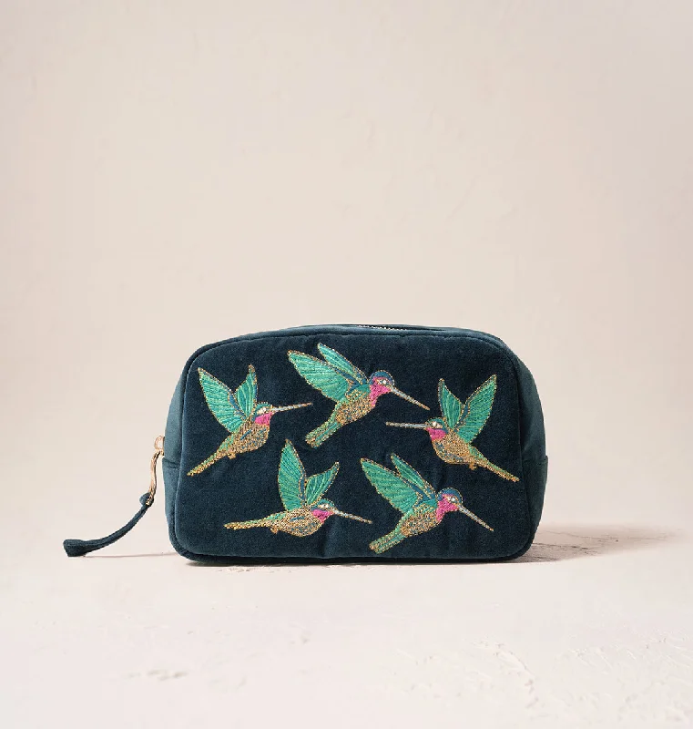 Cosmetic bag for gym leather-Hummingbird Makeup Bag