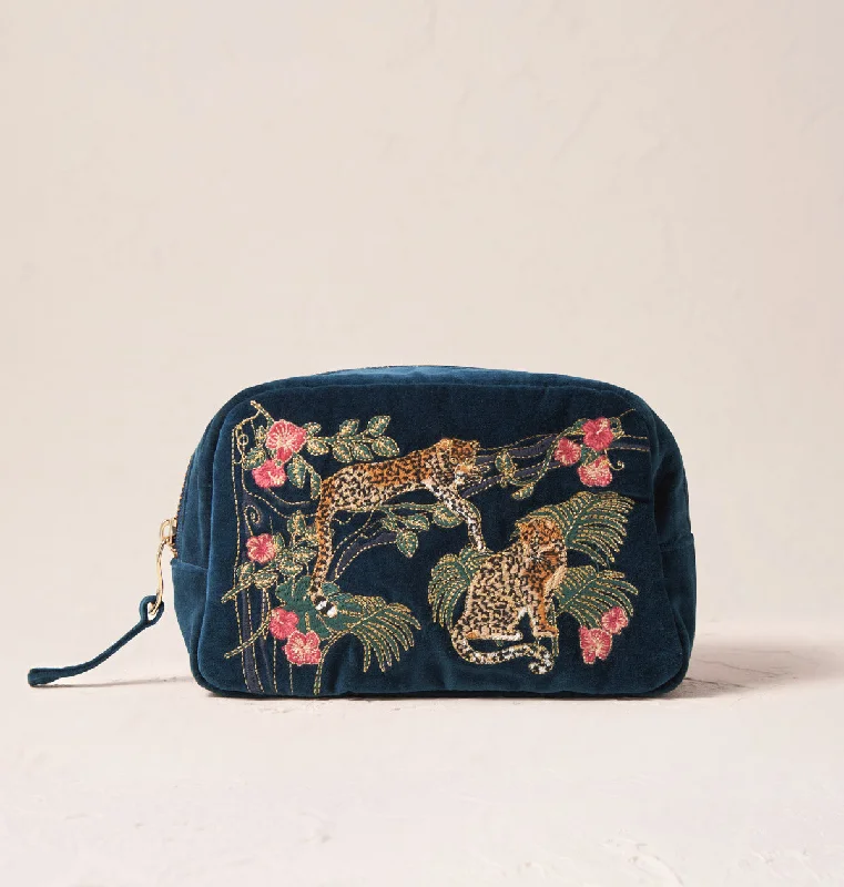 Cosmetic bag with mesh pouches-Jungle Jaguar Makeup Bag