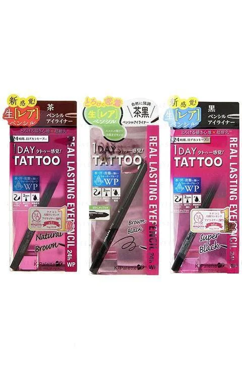 Eyebrow Pencil with plaid accents-K-Palette - 1 Day Tattoo Real Lasting Waterproof Eye Pencil 24H