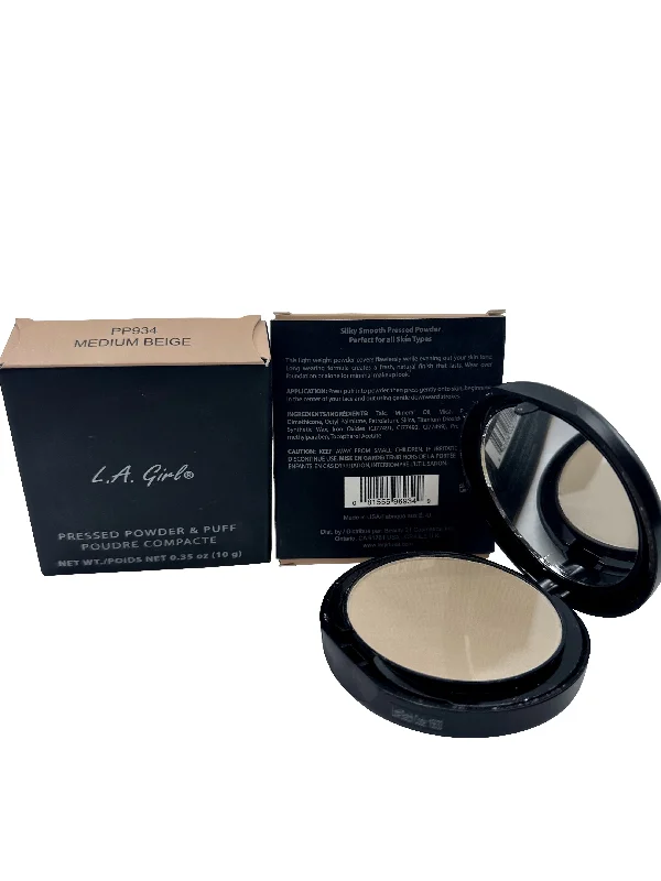 Pressed powder for healthy skin-LA Girl Pressed Powder & Puff PP934 Medium Beuge 0.35 OZ Set of 2