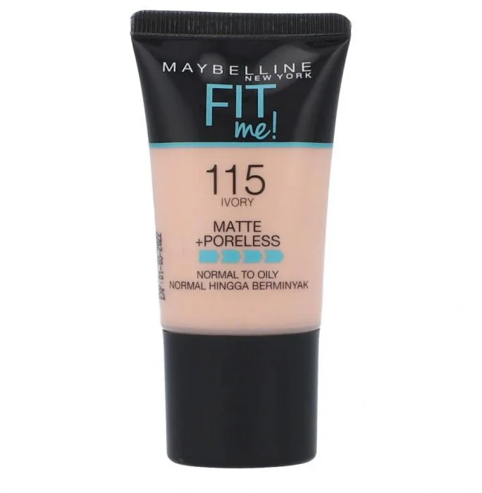 Liquid foundation with light texture-Maybelline Fit Me Foundation Matte and Poreless 18ml Tube 115 Ivory