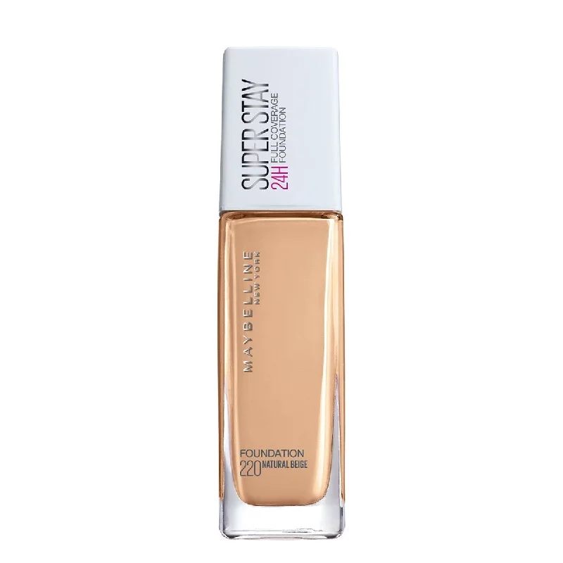 Liquid foundation with moisturizing finish-Maybelline Super Stay 24H Full Coverage Foundation - 220 Natural Beige 30Ml