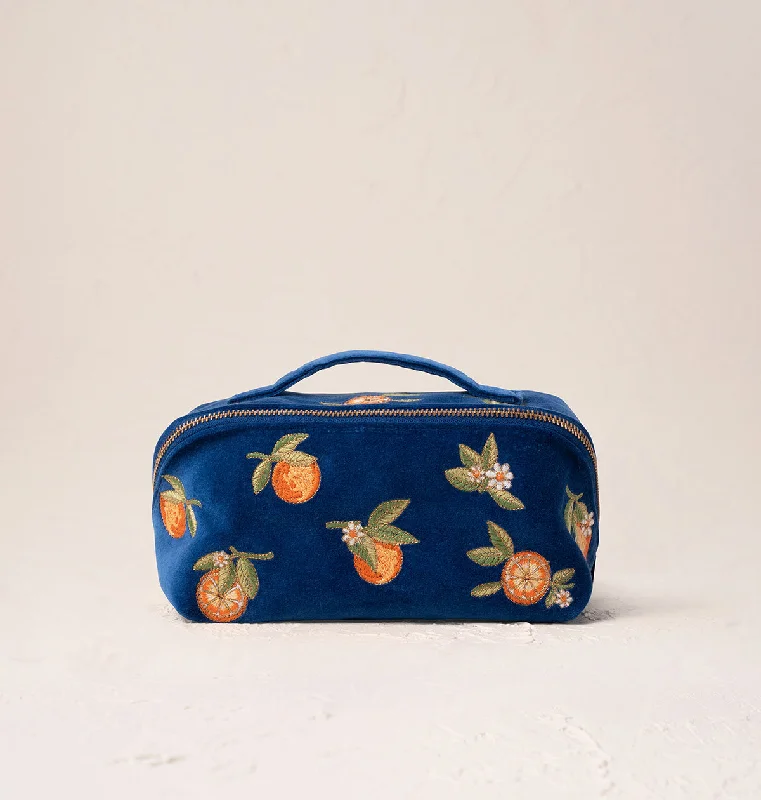 Cosmetic bag soft leather-Orange Blossom Open Flat Makeup Bag