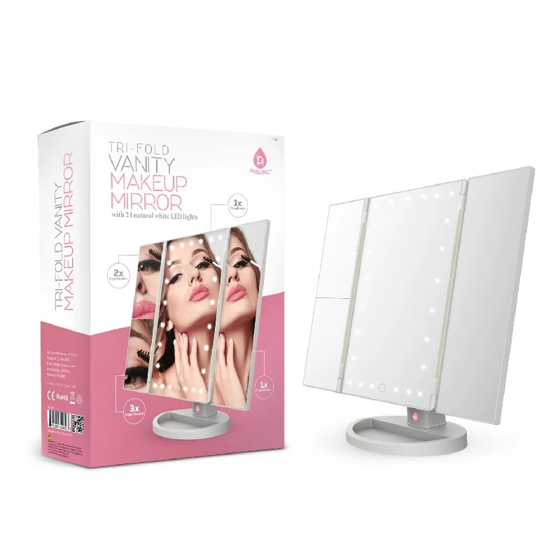 Mirror for prefab home-Pursonic Tri-Fold Vanity Makeup Mirror