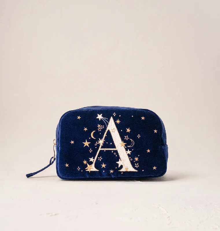 Cosmetic bag durable leather-Starry Sky Alphabet Makeup Bag