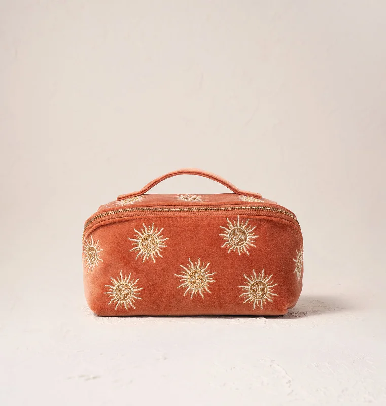 Cosmetic bag for skincare leather-Sun Goddess Open Flat Makeup Bag