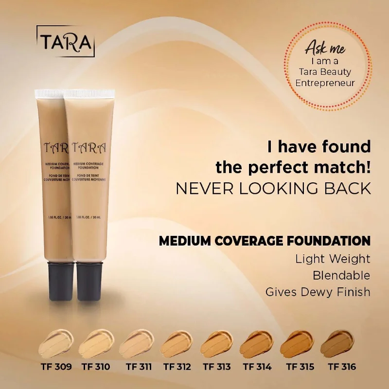 Liquid foundation with light coverage-Tara Medium Coverage Foundation