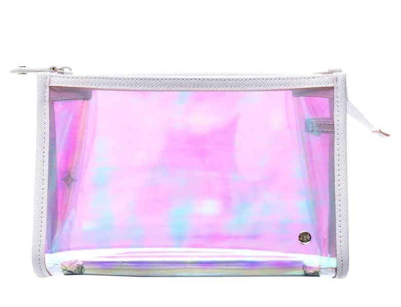 Cosmetic bag for skincare pouches-White Hologram Medium Zip Cosmetic Bag